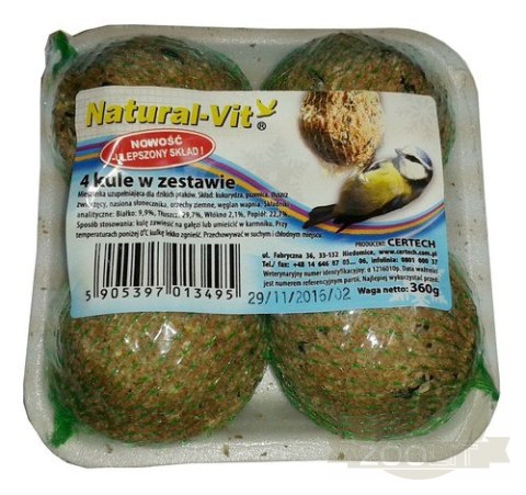 Natural-Vit Kule dla dzikich ptaków tacka 4szt 360g Natural-Vit Kule dla dzikich ptaków tacka 4szt 360g
