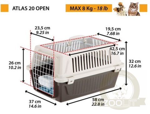 Ferplast Atlas 20 Open - transporter z otwieranym sufitem beżowo-czarny [73016099]