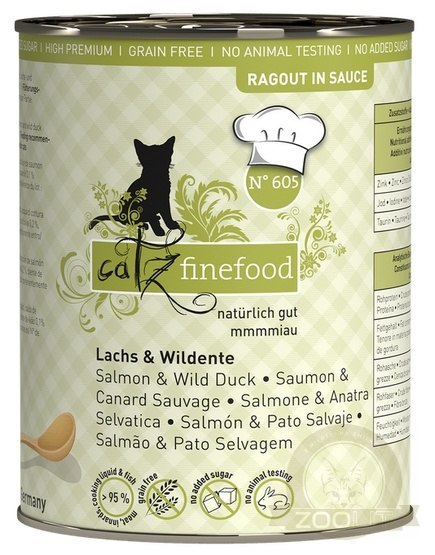 Catz Finefood Ragout N.605 Łosoś i Dzika Kaczka puszka 380g Catz Finefood Ragout N.605 Łosoś i Dzika Kaczka puszka 380g