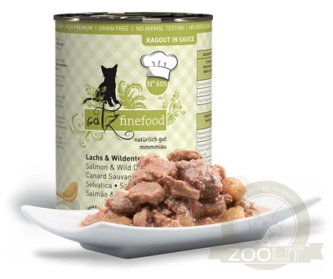Catz Finefood Ragout N.605 Łosoś i Dzika Kaczka puszka 380g Catz Finefood Ragout N.605 Łosoś i Dzika Kaczka puszka 380g