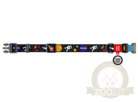Collar WauDog Nylon Obroża nylonowa z QR-paszportem, plastikowy fastex, wzór NASA, 15mm/25-35cm Collar WauDog Nylon Obroża nylonowa z QR-paszportem, plastikowy fastex, wzór NASA, 15mm/25-35cm