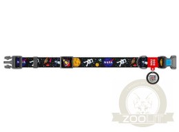 Collar WauDog Nylon Obroża nylonowa z QR-paszportem, plastikowy fastex, wzór NASA, 20mm/28-40cm