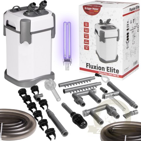 Kruger Meier Fluxion Elite 1200 UVC PRO - filtr zewnętrzny z lampą UV do akwarium 100 - 250 litrów Kruger Meier Fluxion Elite 1200 UVC PRO - filtr zewnętrzny z lampą UV do akwarium 100 - 250 litrów