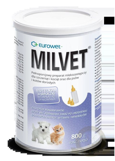 Eurowet Milvet Mleko Zastępcze Dla Szczeniąt I Kociąt 800g Eurowet Milvet Mleko Zastępcze Dla Szczeniąt I Kociąt 800g