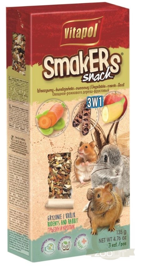 Vitapol Smakers 3w1 Dla Gryzoni I Królika (Warzywny/Świętojański/ Owocowy) 3szt Vitapol Smakers 3w1 Dla Gryzoni I Królika (Warzywny/Świętojański/ Owocowy) 3szt