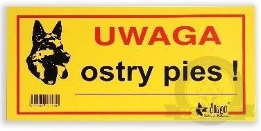 Dingo Metalowa Tabliczka Ostrzegawcza "Uwaga Ostry Pies" Dingo Metalowa Tabliczka Ostrzegawcza "Uwaga Ostry Pies"