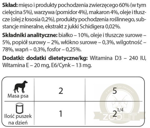 Dolina Noteci Premium Dla Psów Małych Ras Z Cielęciną, Pomidorami I Makaronem 100g Dolina Noteci Premium Dla Psów Małych Ras Z Cielęciną, Pomidorami I Makaronem 100g