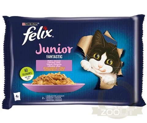 Felix Fantastic Junior W Galaretce Z Kurczakiem I Łososiem 4x85g Felix Fantastic Junior W Galaretce Z Kurczakiem I Łososiem 4x85g