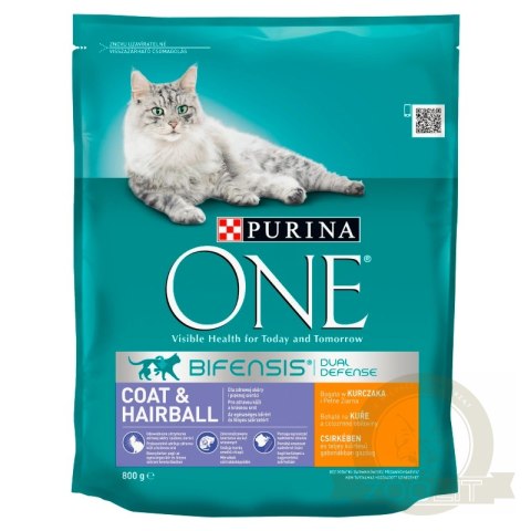 Purina One Cat Coat & Hairball Karma dla kotów z kurczaka 800g