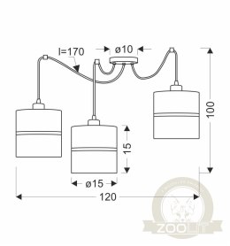 Assam p lampa wisząca czarny+złoty 3x60w e27 abażur czarny+złoty pasek