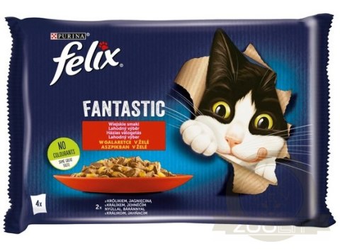 Felix Fantastic Wybór Mięs (królik+jagnięcina) w galaretce saszetki 4x85g Felix Fantastic Wybór Mięs (królik+jagnięcina) w galaretce saszetki 4x85g