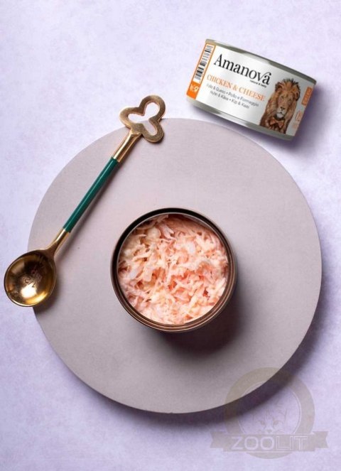 Amanova Cat Chicken & Cheese - kurczak i ser w bulionie puszka 70g [02]