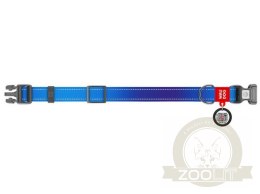 Collar WauDog Nylon Mono Obroża nylonowa odblaskowa z QR-paszportem, plastikowy fastex, L 25mm/33-49cm niebieska