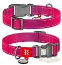 Collar WauDog Nylon Mono Obroża nylonowa odblaskowa z QR-paszportem, plastikowy fastex, S 15mm/25-35cm różowa
