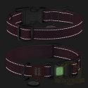 Collar WauDog Nylon Mono Obroża nylonowa odblaskowa z QR-paszportem, plastikowy fastex, S 15mm/25-35cm różowa