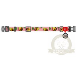 Collar WauDog Nylon Obroża nylonowa z QR-paszportem, plastikowy fastex, wzór AWOKADO NA RÓŻU, M 20mm/28-40cm
