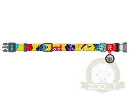 Collar WauDog Nylon Obroża nylonowa z QR-paszportem, plastikowy fastex, wzór FUTRZANE POTWORY, M 20mm/28-40cm