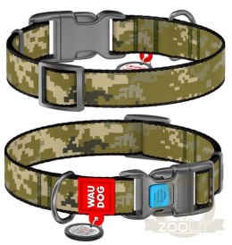 Collar WauDog Nylon Obroża nylonowa z QR-paszportem, plastikowy fastex, wzór MILITARY, M 20mm/28-40cm