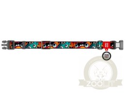 Collar WauDog Nylon Obroża nylonowa z QR-paszportem, plastikowy fastex, wzór ZĘBATE POTWORY, S 15mm/25-35cm