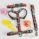 Collar WauDog Nylon Obroża nylonowa z QR-paszportem, plastikowy fastex, wzór ZĘBATE POTWORY, S 15mm/25-35cm