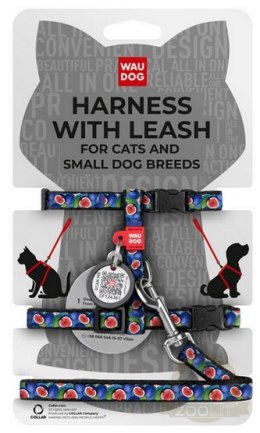 Collar WauDog Nylon Szelki ze smyczą nylonowe anatomiczne w kształcie litery H, z QR-paszportem, plastikowy fastex, wzór FIGA, r
