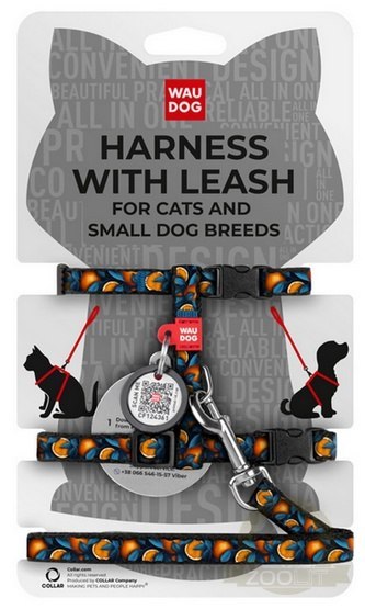 Collar WauDog Nylon Szelki se smyczą nylonowe anatomiczne w kształcie litery H, z QR-paszportem, plastikowy fastex, wzór POMARAŃ