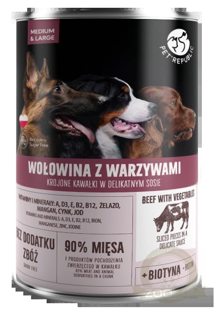 PetRepublic Wołowina Z Warzywami Krojone Kawałki W Delikatnym Sosie 1250g
