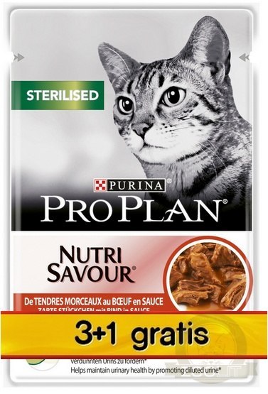 Purina Pro Plan Cat Sterilised wołowina saszetka 4x85g 3+1 gratis Purina Pro Plan Cat Sterilised wołowina saszetka 4x85g 3+1 gratis