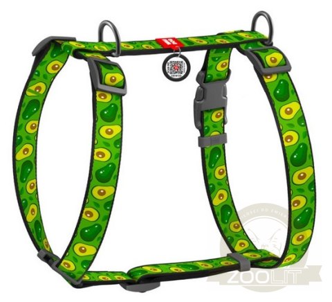 Collar WauDog Nylon Szelki nylonowe anatomiczne w kształcie litery H, z QR-paszportem, plastikowy fastex, wzór AWOKADO, rozmiar 