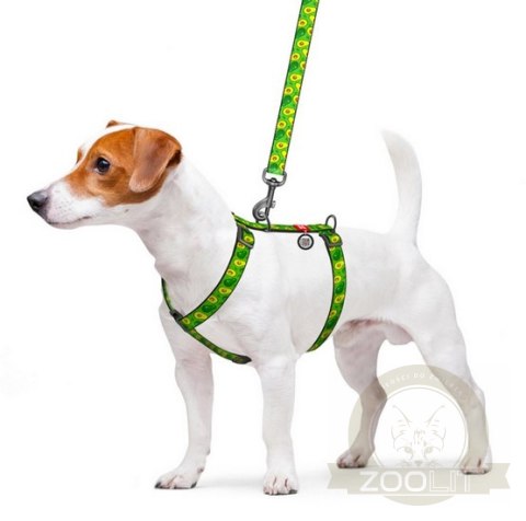 Collar WauDog Nylon Szelki nylonowe anatomiczne w kształcie litery H, z QR-paszportem, plastikowy fastex, wzór AWOKADO, rozmiar 