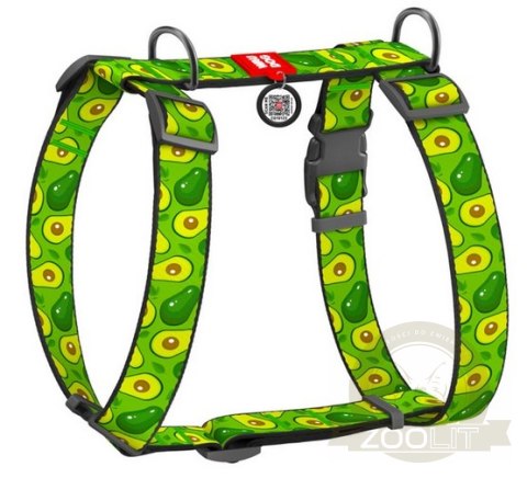 Collar WauDog Nylon Szelki nylonowe anatomiczne w kształcie litery H, z QR-paszportem, plastikowy fastex, wzór AWOKADO, rozmiar 