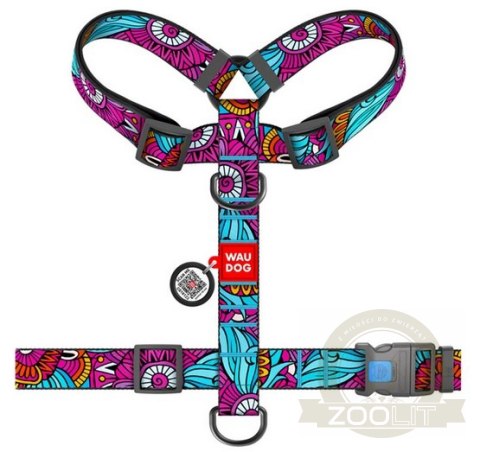 Collar WauDog Nylon Szelki nylonowe anatomiczne w kształcie litery H, z QR-paszportem, plastikowy fastex, wzór LATO, rozmiar XL 