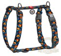 Collar WauDog Nylon Szelki nylonowe anatomiczne w kształcie litery H, z QR-paszportem, plastikowy fastex, wzór POMARAŃCZE, rozmi