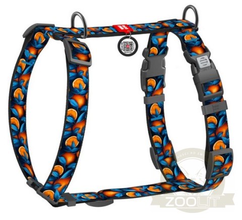 Collar WauDog Nylon Szelki nylonowe anatomiczne w kształcie litery H, z QR-paszportem, plastikowy fastex, wzór POMARAŃCZE, rozmi
