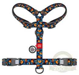 Collar WauDog Nylon Szelki nylonowe anatomiczne w kształcie litery H, z QR-paszportem, plastikowy fastex, wzór POMARAŃCZE, rozmi