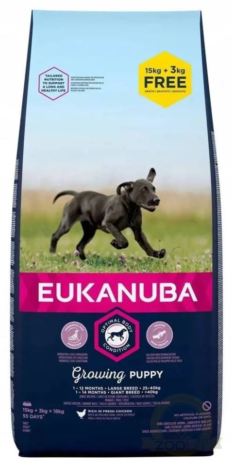 Eukanuba Puppy&Junior Large Breed 15kg + 3kg GRATIS