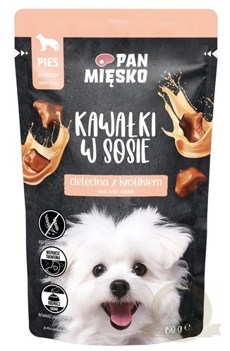 Pan Mięsko Karma mokra dla psa - cielęcina z królikiem kawałki w sosie saszetka 150g