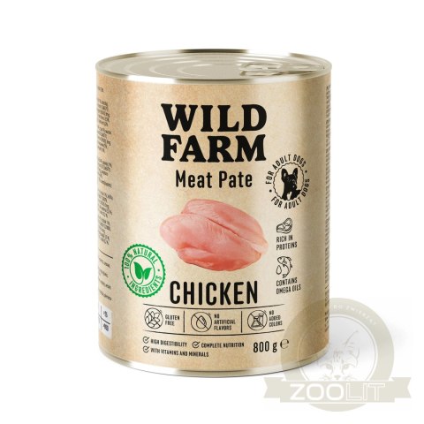 Wild Farm Pate Karma Mokra Dla Psa Z Kurczakiem Bezglutenowa 800g