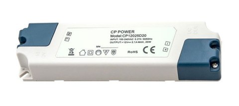 Zasilacz montażowy CP 12V 25W 2,10A plastik