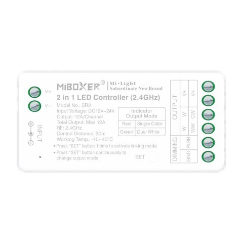 Mi-Light odbiornik taśm LED MONO/CCT30m,moc 12A PUSH (FUT035S+)
