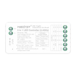 Odbiornik taśm LED 5w1 MONO/CCT/RGB/RGBW/RGBCCT 12A 2,4G RF (FUT037S+)