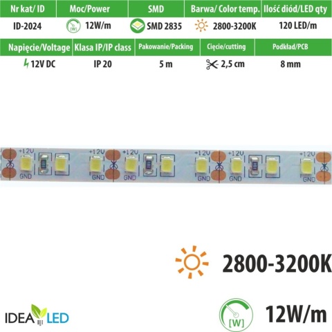 Taśma LED 120 SMD 2835 IP20 - ciepła