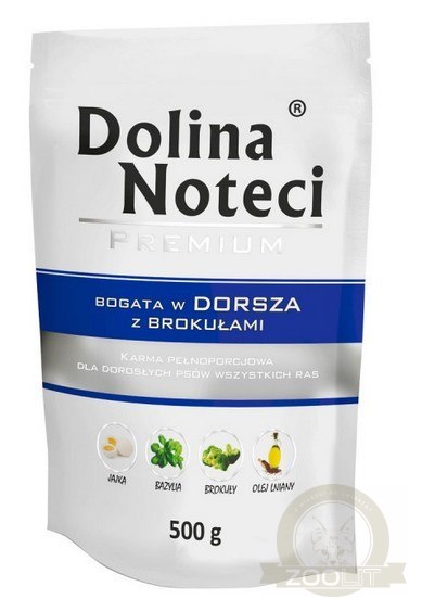 Dolina Noteci Premium Pies Dorsz z brokułami saszetka 500g Dolina Noteci Premium Pies Dorsz z brokułami saszetka 500g