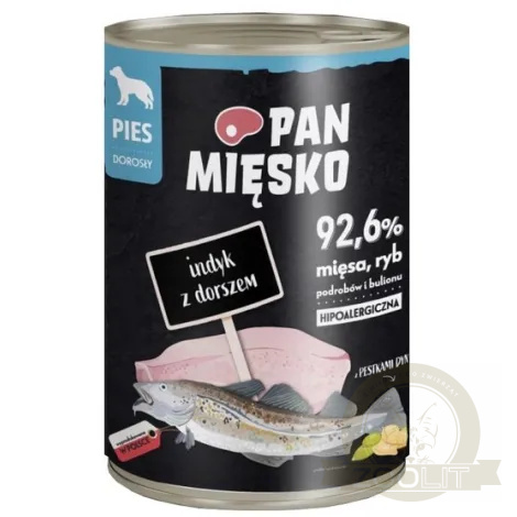Pan Mięsko Karma mokra dla psa Indyk z dorszem puszka 400g Pan Mięsko Karma mokra dla psa Indyk z dorszem puszka 400g