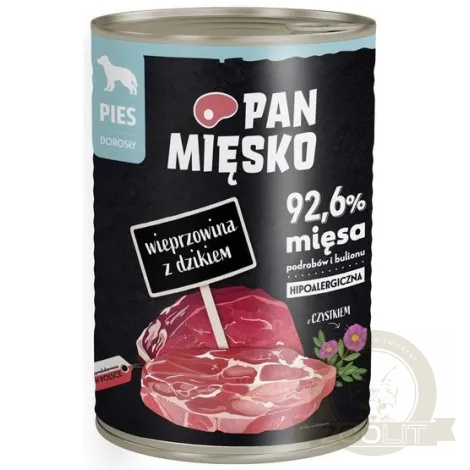 Pan Mięsko Karma mokra dla psa Wieprzowina z dzikiem puszka 400g Pan Mięsko Karma mokra dla psa Wieprzowina z dzikiem puszka 400g