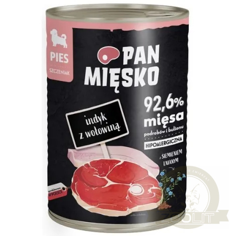 Pan Mięsko Karma mokra dla szczeniąt Indyk z wołowiną puszka 400g Pan Mięsko Karma mokra dla szczeniąt Indyk z wołowiną puszka 400g