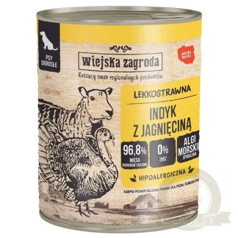Wiejska Zagroda Indyk z jagnięciną puszka 800g Wiejska Zagroda Indyk z jagnięciną puszka 800g
