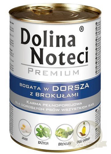 Dolina Noteci Premium Pies Dorsz i brokuły puszka 400g Dolina Noteci Premium Pies Dorsz i brokuły puszka 400g