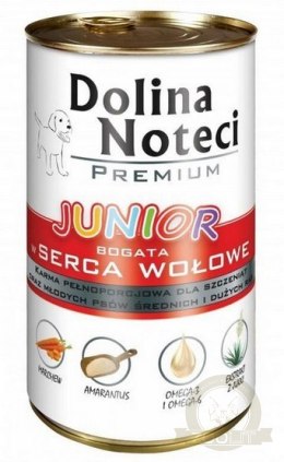 Dolina Noteci Premium Pies Junior Serca wołowe puszka 400g