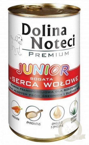 Dolina Noteci Premium Pies Junior Serca wołowe puszka 400g